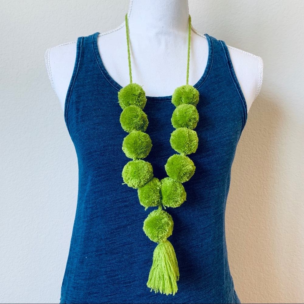 Boho Tassel Necklace. Pom Pom handmade necklace.